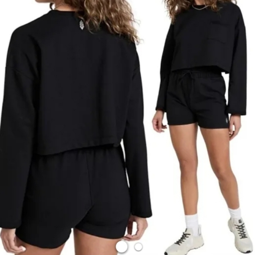 NWT Free People 2 piece set. Black crop sweatshirt with matching shorts.